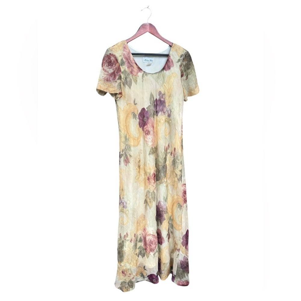 Vintage 90s Romantic Floral Dress Gypsy Y2K Slip Sundress Long Slim 00s Maxi 10